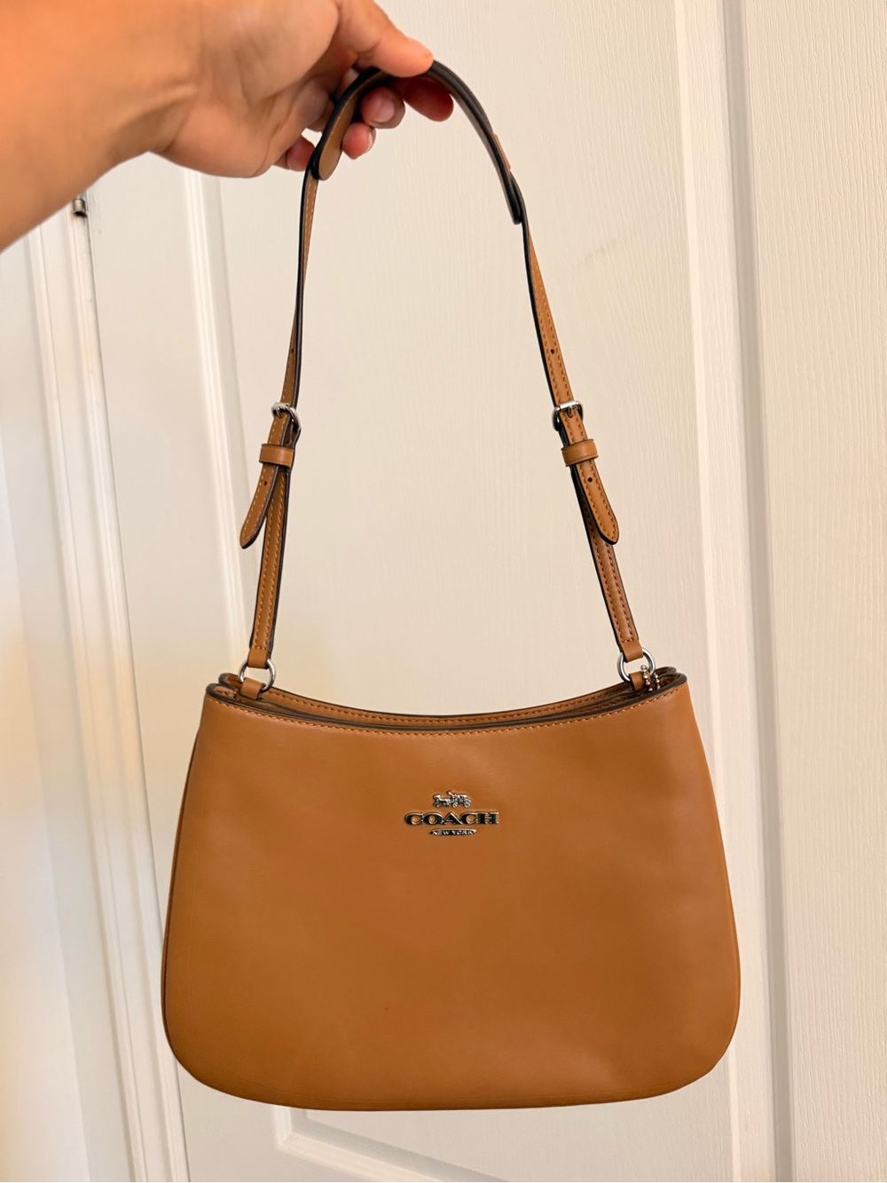 Coach Tan Leather Shoulder Bag with Adjustable Strap